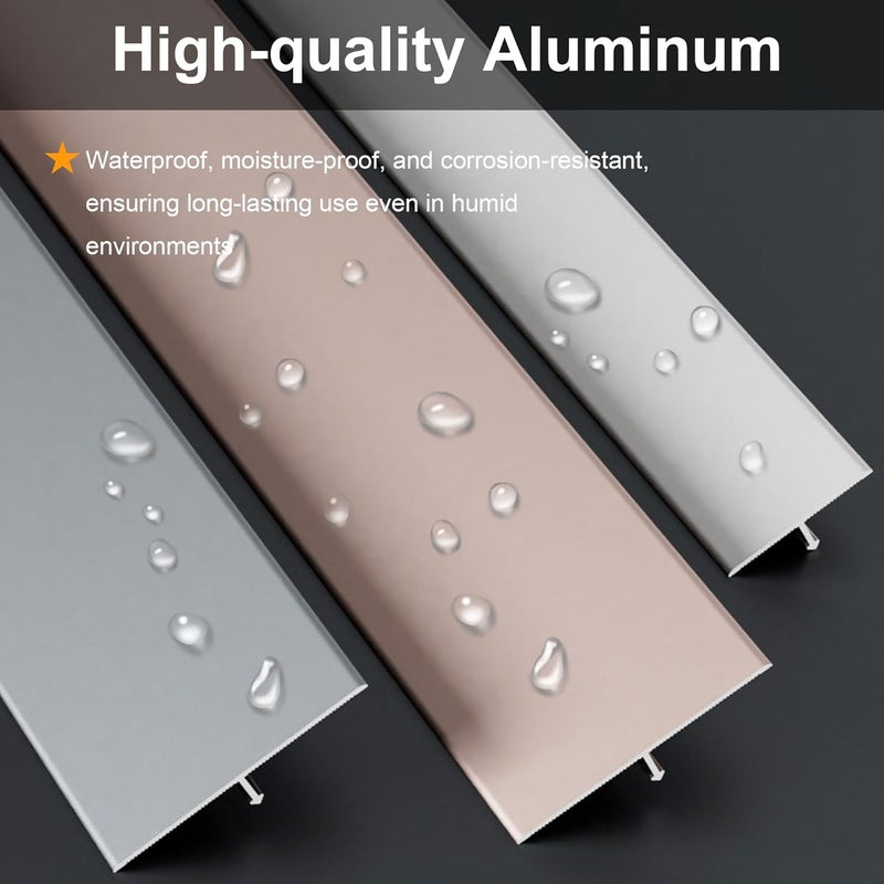 KTINITK 3Pcs Aluminum T-Molding, Floor Transition Strips, Floor Divider Trim, Threshold Strip, for Bridging Gaps Between Floors, or Between Wood Floors and Tiles (Silver 3pcs 35.4"x0.8") - Image 3